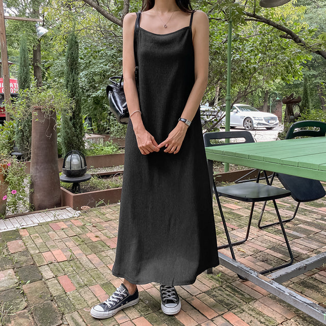 Wrinkled A-Line Sleeveless Dress